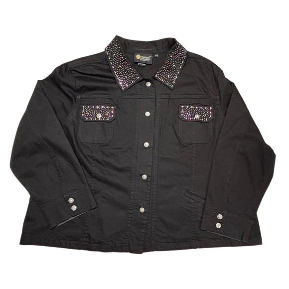 Christine Alexander Womens Jacket Size 3X Embellished Denim Rhinestone Black - Picture 1 of 8